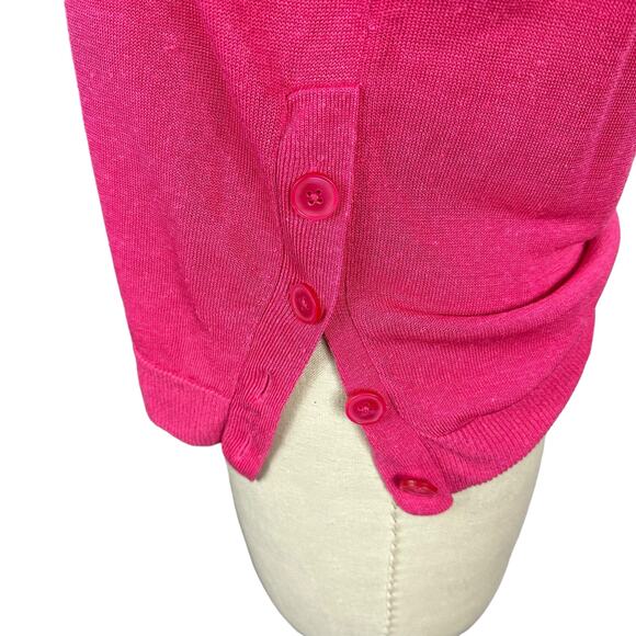 J CREW Neon Pink V-Neck Sweater Side Buttons Linen Blend Women's Size Medium - Picture 4 of 6